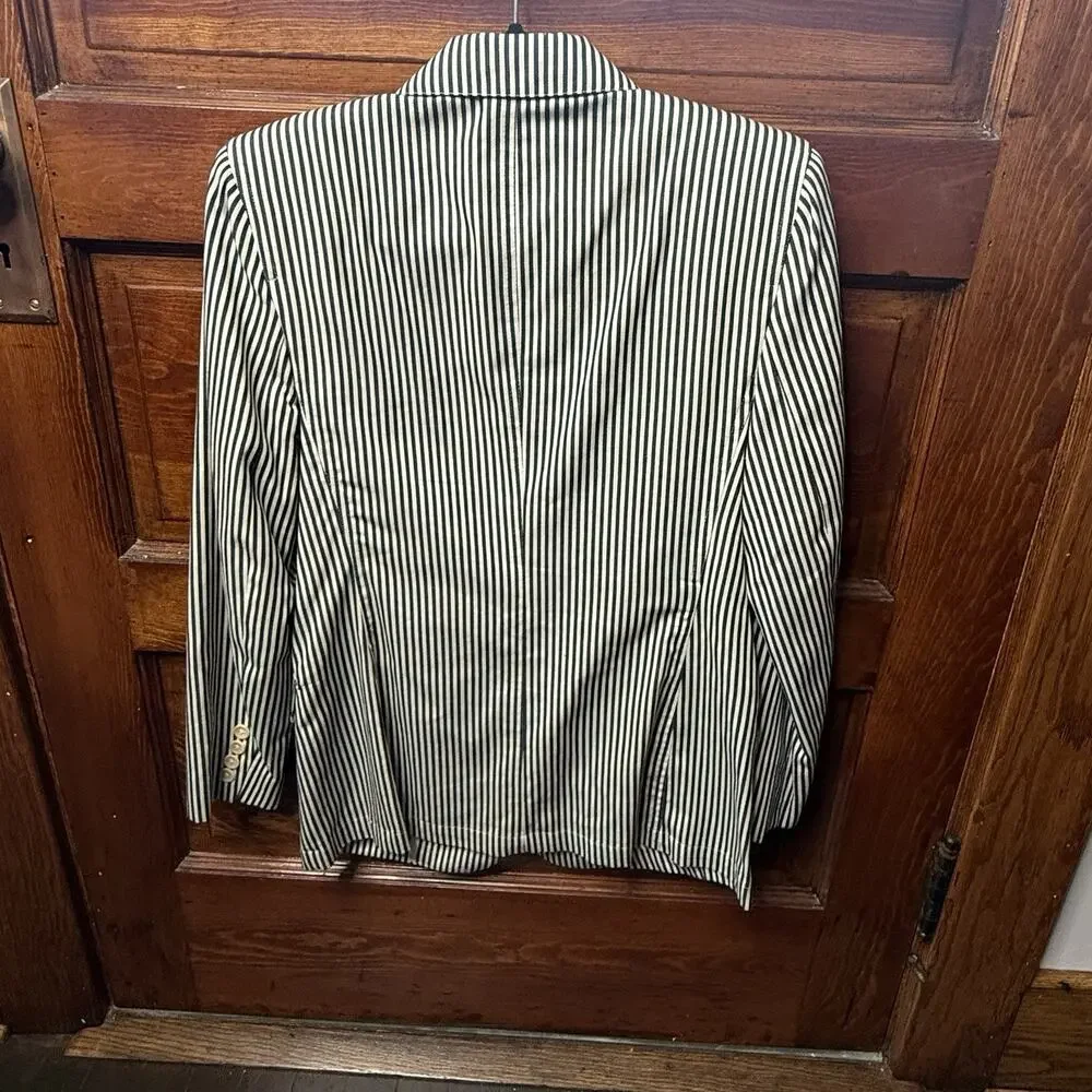 Vintage Lauren Ralph Lauren Women's Blazer Size 6 White Navy Pinstripe Made USA - Picture 2 of 6